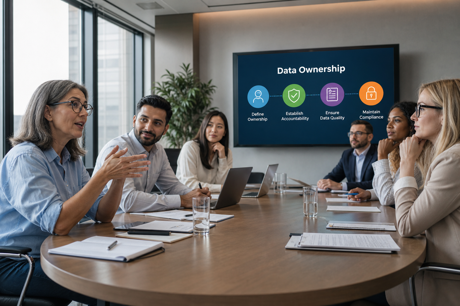 Modern Conference Room with Data Ownership Infographic